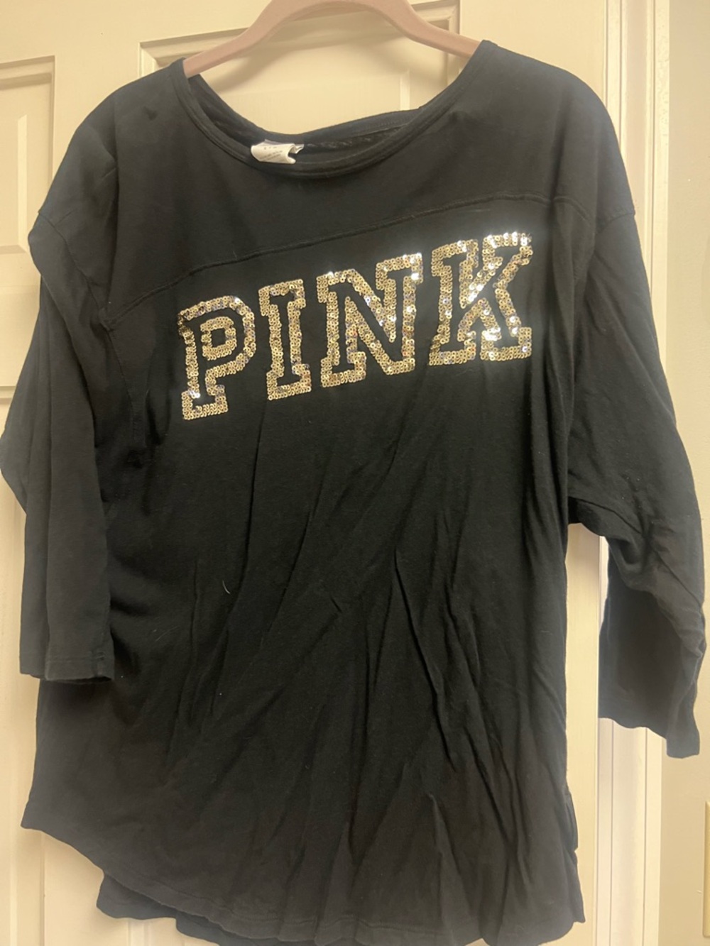 PINK Victoria's Secret Black Sweatshirt with Silver Sequin Logo